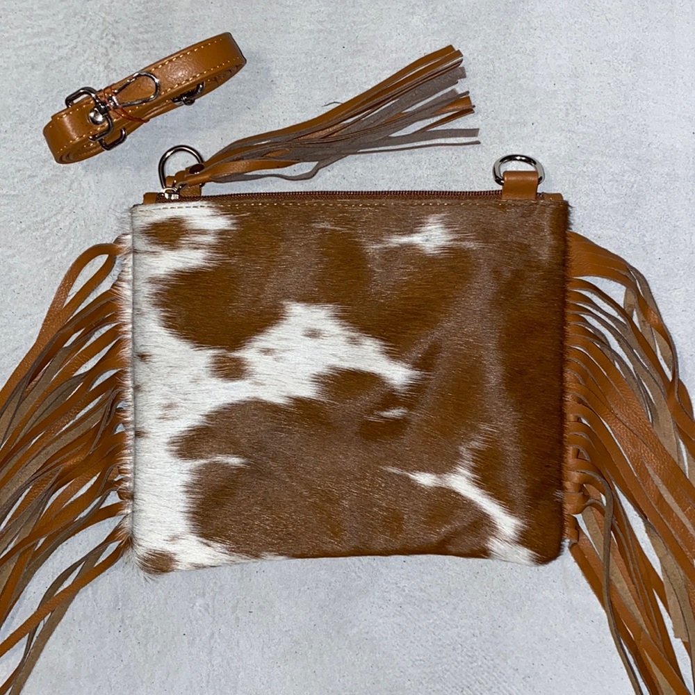 New Handmade Real Cowhide Leather Crossbody Purse Handbag Hair On ~ Red & White